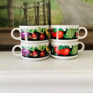 Vintage Soup Mugs Set Of 4 Potpourri Press Summer Harvest Gardener Vegetable 90s